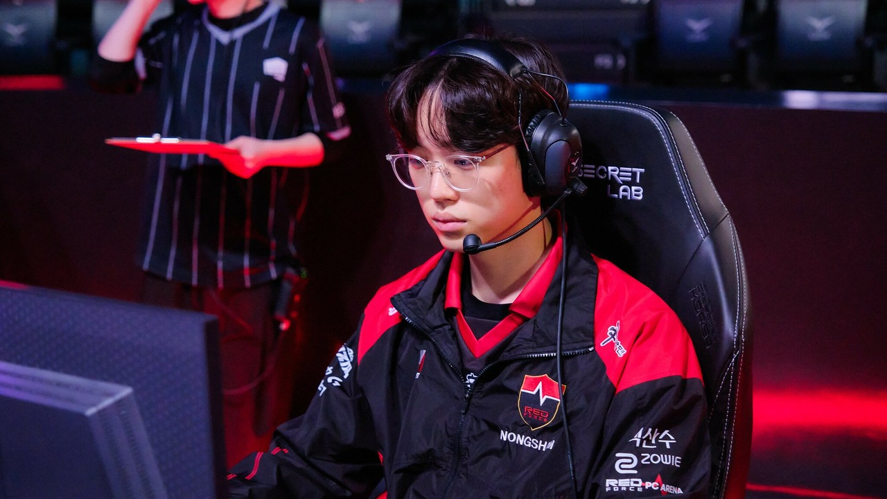 A Nongshim RedForce player competes at a League of Legends computer