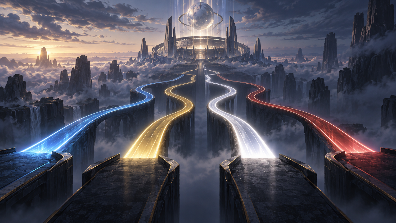 Conceptual illustration of the four LPL qualifying paths to Worlds 2026