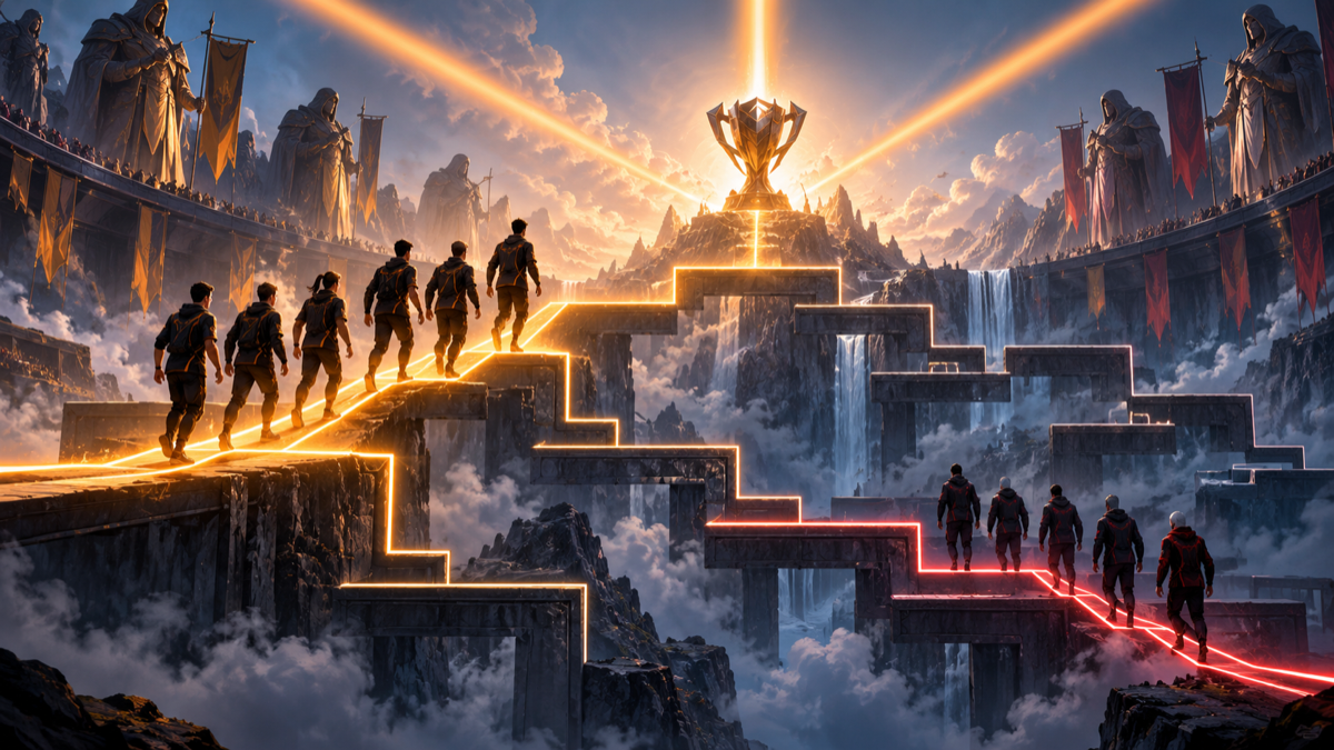 Illustration conceptuelle d'un balayage en trois parties dans un bracket esport à double élimination
