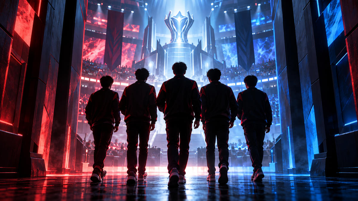Ilustración conceptual de un equipo coreano de esports avanzando a una semifinal de los Asian Games