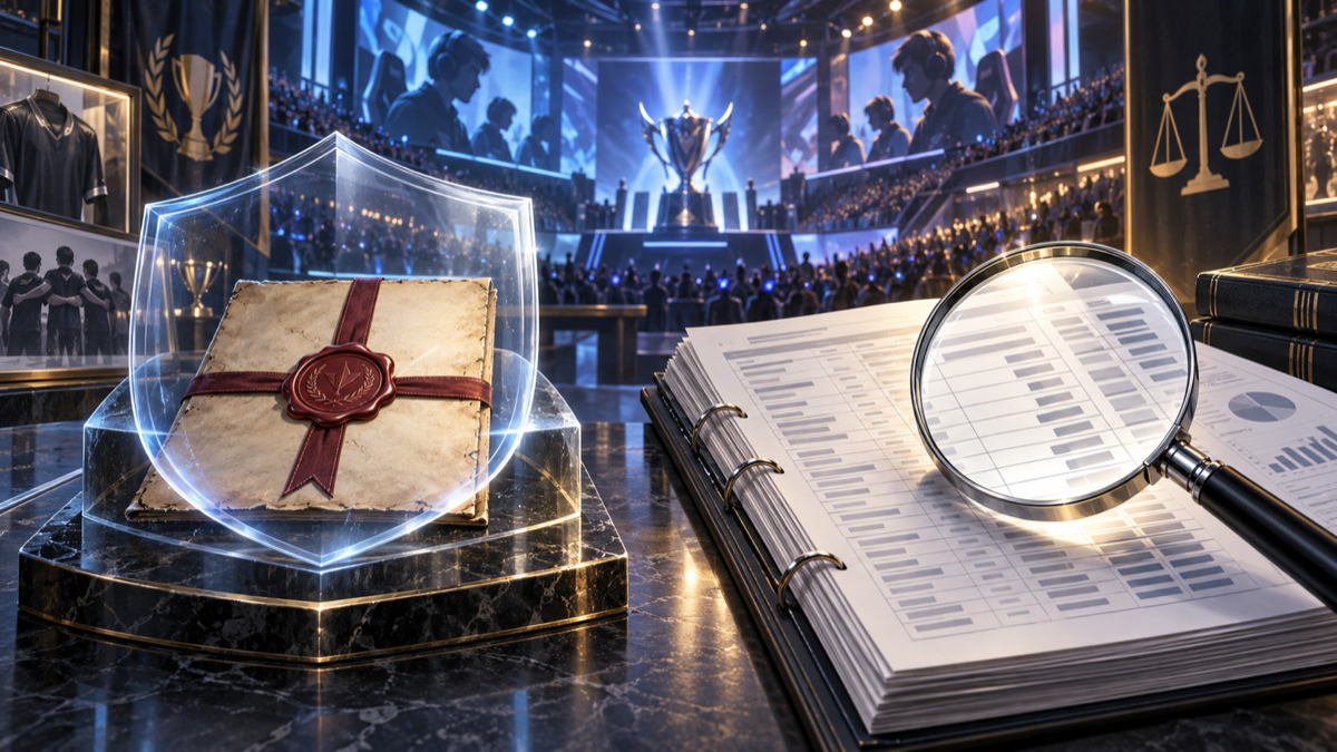 Conceptual illustration of protected contracts and detailed esports accounting records