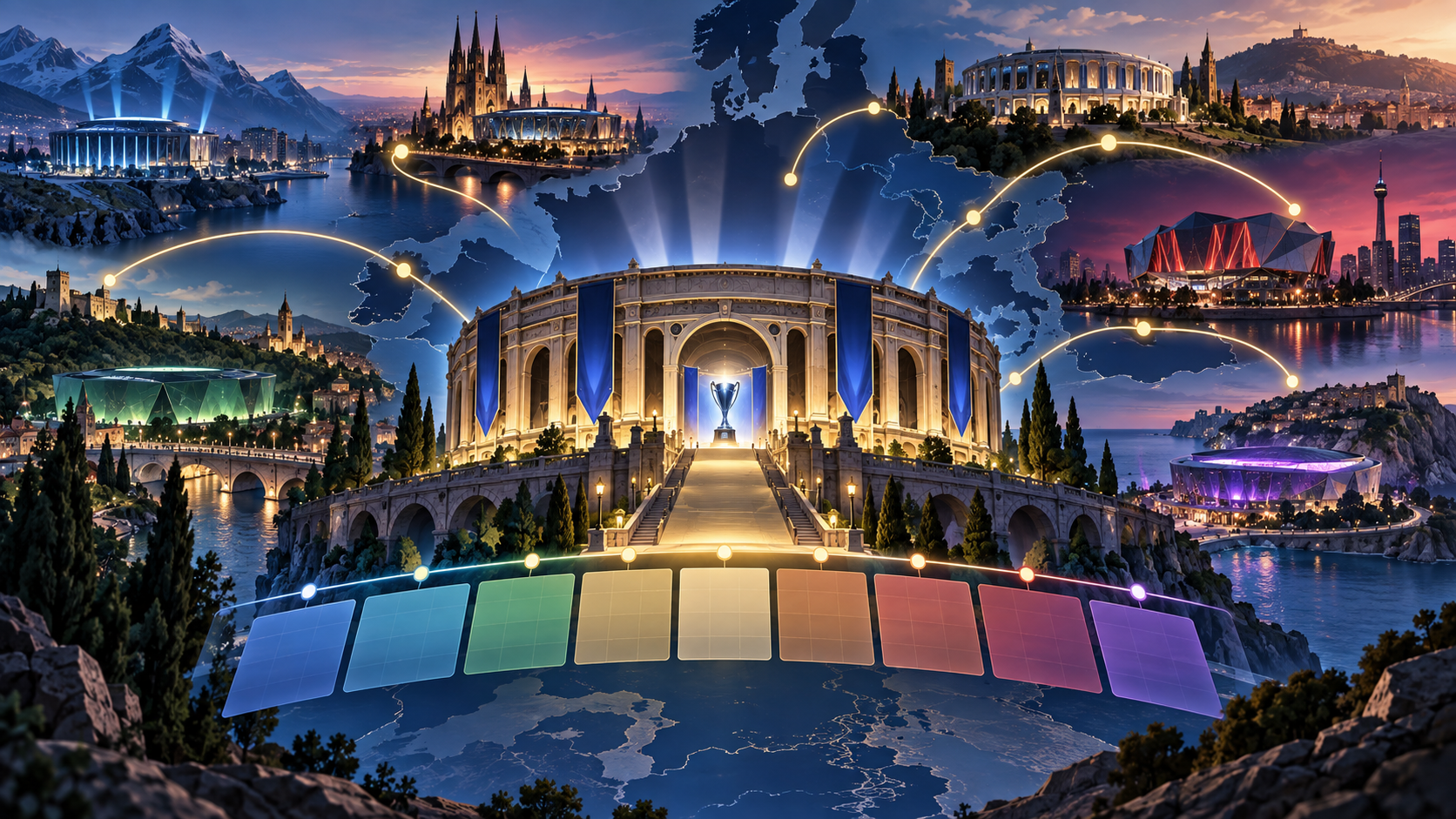 Conceptual illustration of a refined LEC calendar with roadtrip arenas