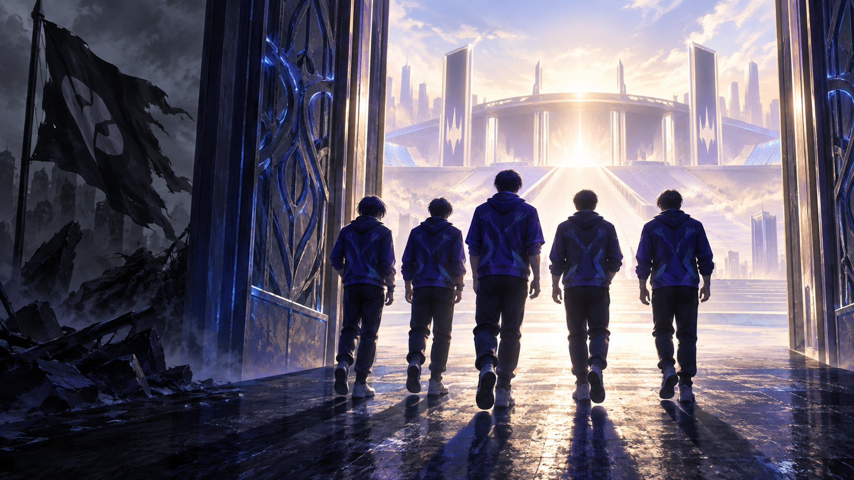 Conceptual illustration of a team entering the still-empty LEC final stage