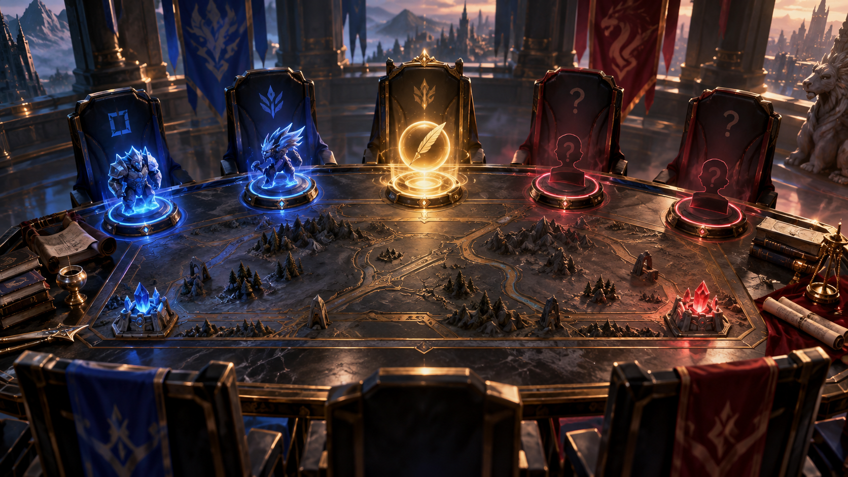 Conceptual illustration of an unresolved mid-lane position in a League roster