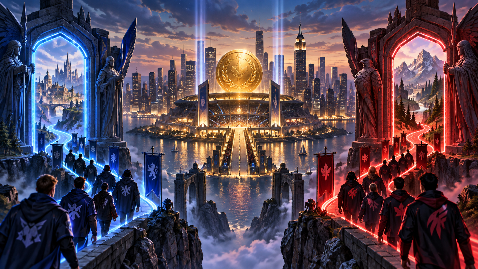 Conceptual illustration of EU and NA qualifiers reaching a New York final