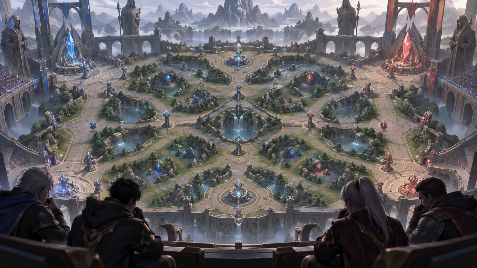 Conceptual illustration of a balanced arena becoming repetitive for elite players