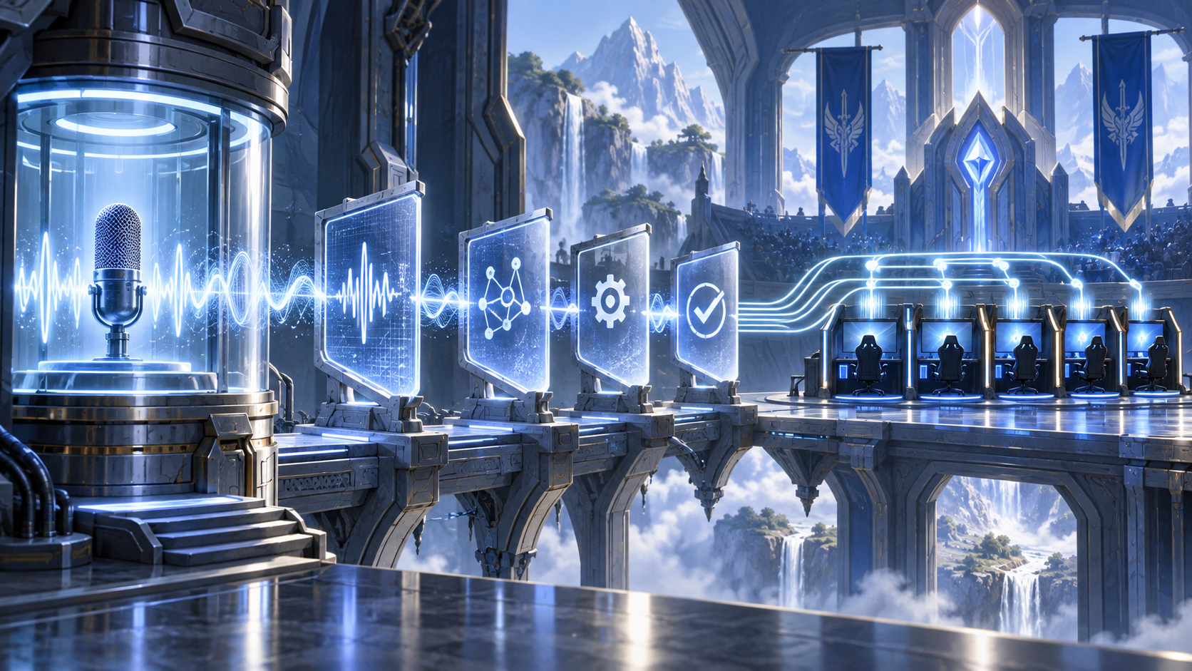 Conceptual illustration of voice communication passing through quality checks
