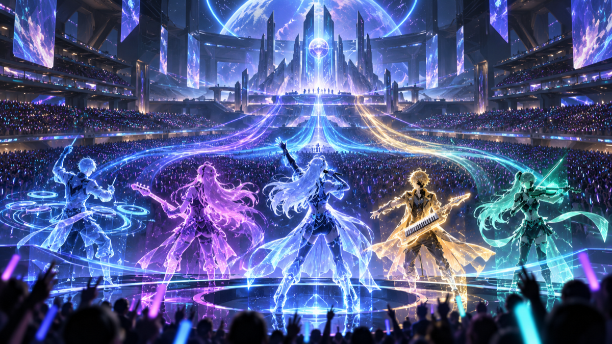 Ilustración conceptual de un concierto virtual que da inicio a una cuenta atrás global de esports