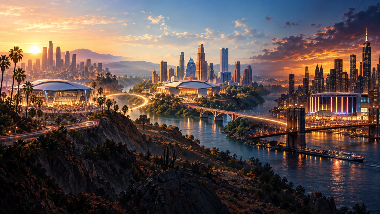 Conceptual illustration of the Worlds route from Los Angeles through Texas to New York