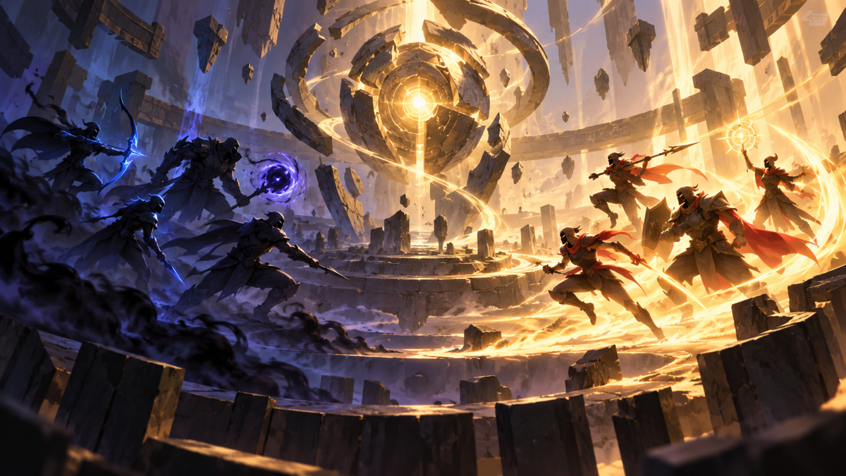 Konceptuel illustration af et esports-hold, der vender et stort underskud i kamp to omkring et elder-objektiv