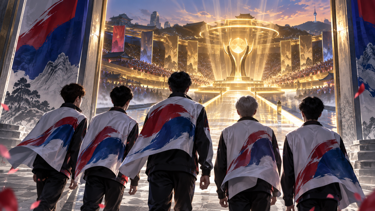 Konseptuell illustrasjon av Korea som avanserer mot en gullkamp i Asian Games