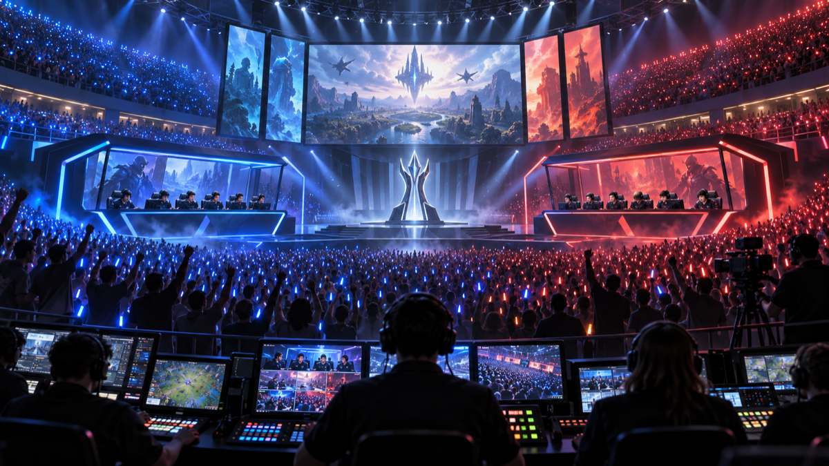 Konseptuell illustrasjon av en teller for direktesendt esports-publikum som stiger under en semifinale