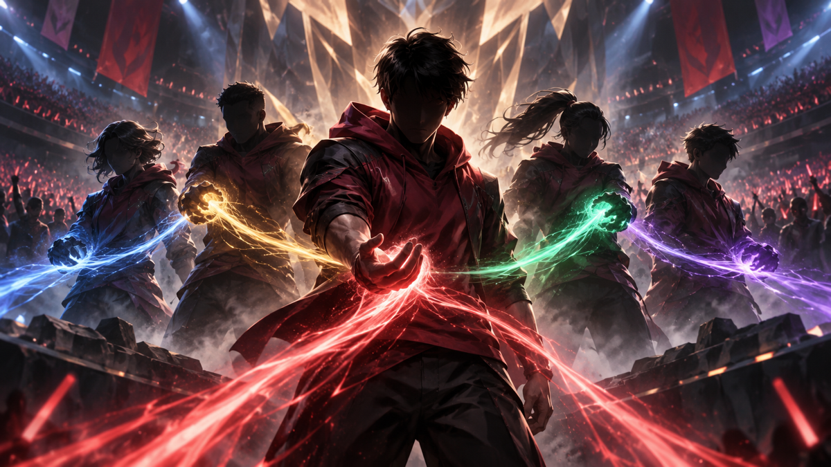 Konceptuel illustration af en League of Legends-spiller, der fører et hold til sejr med toogtyve kills