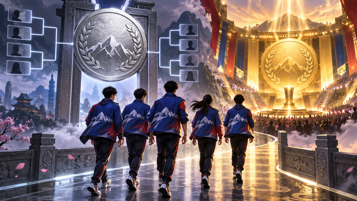 Konseptuell illustrasjon av Kinesisk Taipei som avanserer fra en semifinale til en gullmedaljeserie