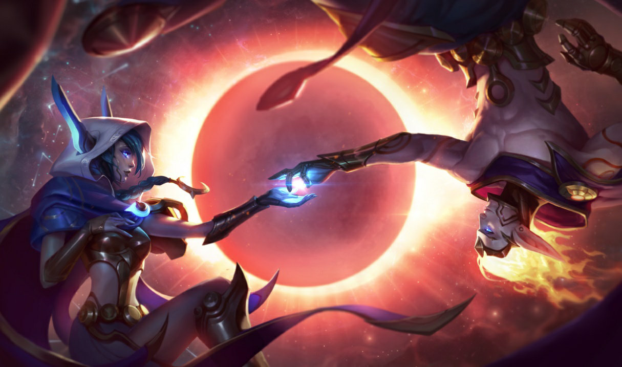 Cosmic Dusk Xayah splash art
